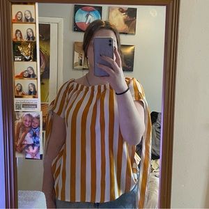 yellow and white shirt, strings on the sleeves tie, size medium, from Shein